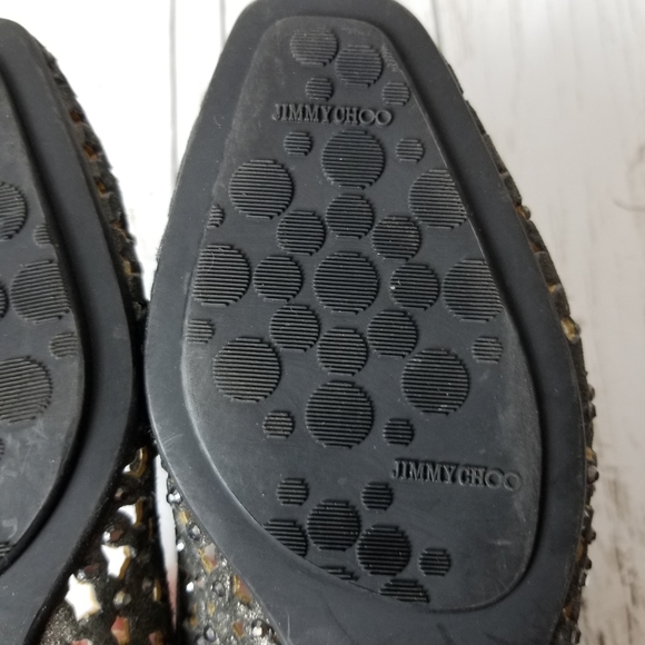 Jimmy Choo Leather Perforated Jeweled Flats - Picture 10 of 11
